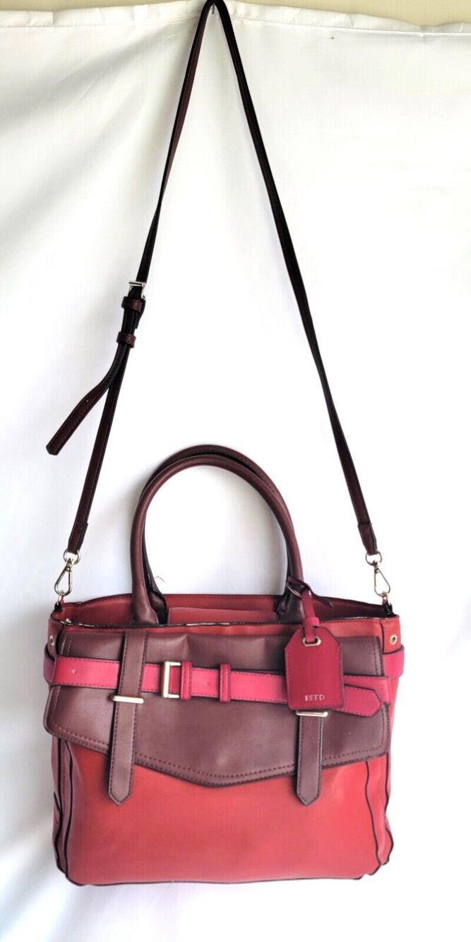 REED KRAKOFF Handbag Faux Leather Two-Tone Red and Maroon
